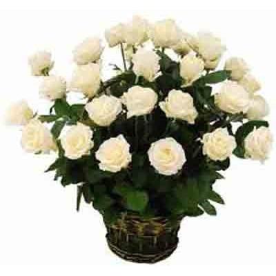White Roses Basket 20 Stems