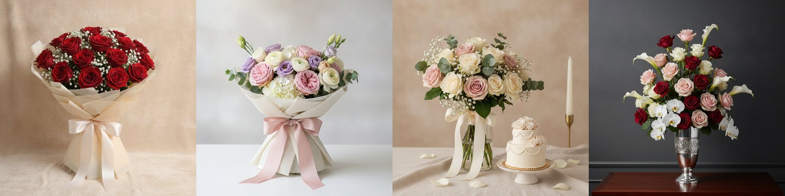FlowersToDubai bouquets, roses, flowers with cake and luxury arrangements